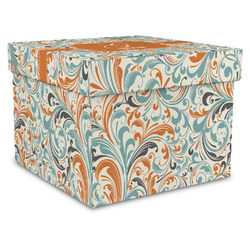 Orange & Blue Leafy Swirls Gift Box with Lid - Canvas Wrapped - XX-Large (Personalized)