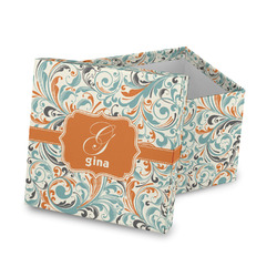 Orange & Blue Leafy Swirls Gift Box with Lid - Canvas Wrapped (Personalized)
