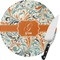 Orange & Blue Leafy Swirls Round Glass Cutting Board (Personalized)