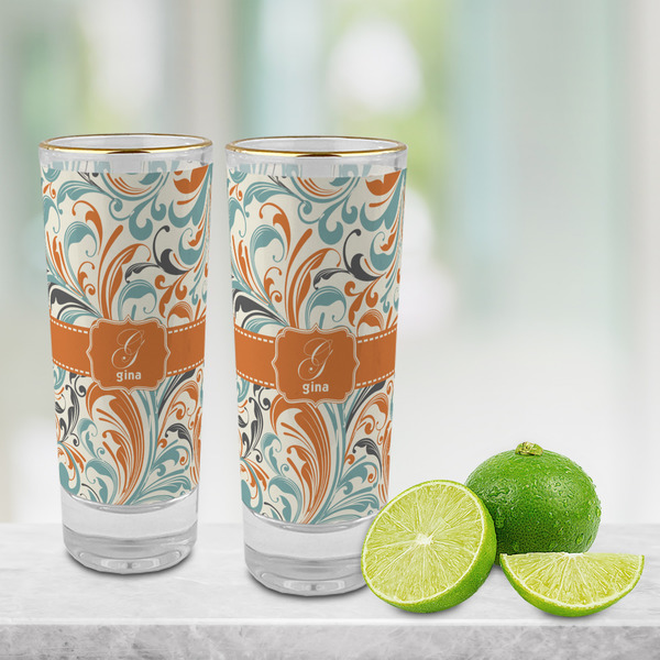 Orange & Blue Leafy Swirls Glass Shot Glass - 2 oz - LIFESTYLE
