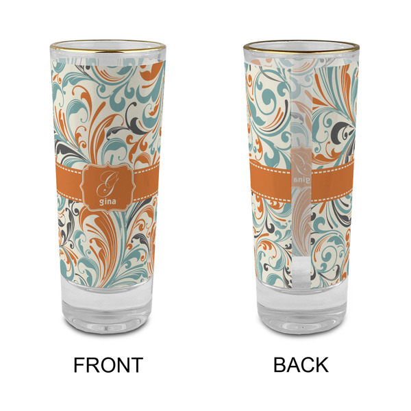 Orange & Blue Leafy Swirls Glass Shot Glass - 2 oz - Single - APPROVAL