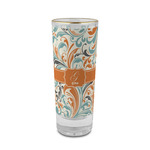 Orange & Blue Leafy Swirls 2 oz Shot Glass -  Glass with Gold Rim - Single (Personalized)