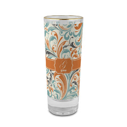 Orange & Blue Leafy Swirls 2 oz Shot Glass - Glass with Gold Rim (Personalized)