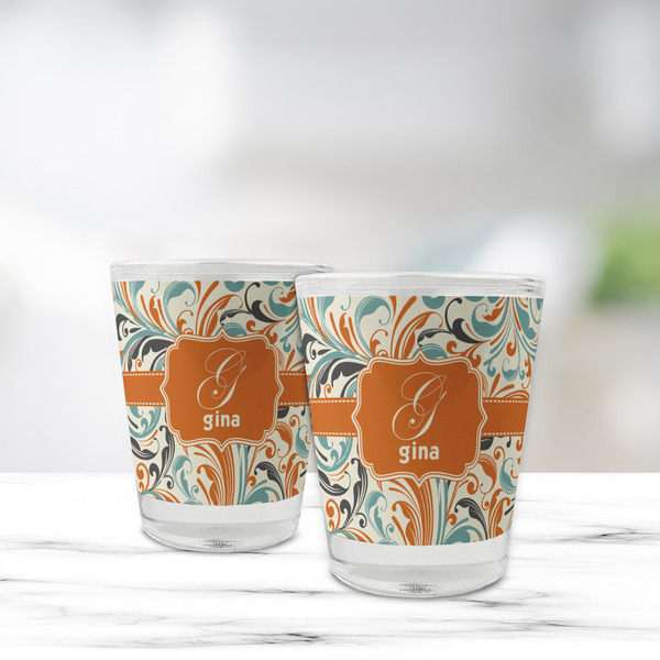 Orange & Blue Leafy Swirls Glass Shot Glass - Standard - LIFESTYLE