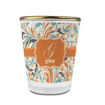 Orange & Blue Leafy Swirls Glass Shot Glass - 1.5 oz - with Gold Rim - Set of 4 (Personalized)
