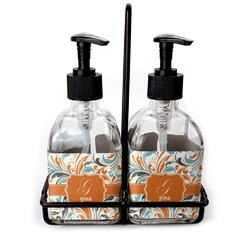 Orange & Blue Leafy Swirls Glass Soap & Lotion Bottles (Personalized)