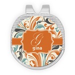 Orange & Blue Leafy Swirls Golf Ball Marker - Hat Clip - Silver