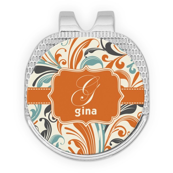 Orange & Blue Leafy Swirls Golf Ball Hat Marker Hat Clip