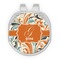 Orange & Blue Leafy Swirls Golf Ball Marker - Hat Clip - Silver
