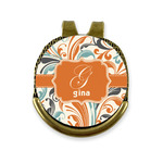 Orange & Blue Leafy Swirls Golf Ball Marker - Hat Clip - Gold