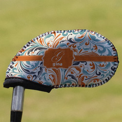 Orange & Blue Leafy Swirls Golf Club Iron Cover (Personalized)