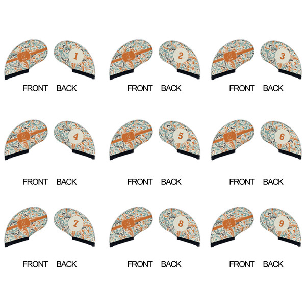 Orange & Blue Leafy Swirls Golf Club Covers - APPROVAL (set of 9)