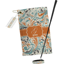Orange & Blue Leafy Swirls Golf Towel Gift Set (Personalized)