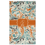 Orange & Blue Leafy Swirls Golf Towel - Poly-Cotton Blend - Large w/ Name and Initial