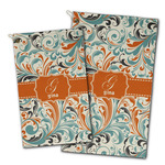 Orange & Blue Leafy Swirls Golf Towel - Poly-Cotton Blend w/ Name and Initial