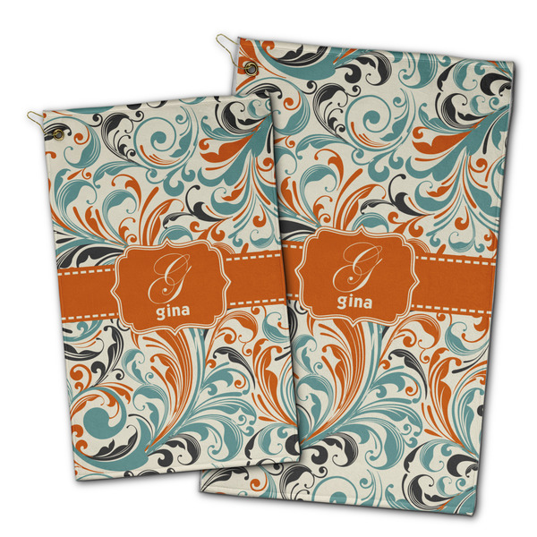 Orange & Blue Leafy Swirls Golf Towel - PARENT (small and large)