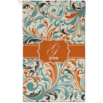 Orange & Blue Leafy Swirls Golf Towel - Poly-Cotton Blend - Small w/ Name and Initial