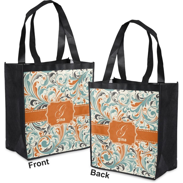 Orange & Blue Leafy Swirls Grocery Bag - Apvl