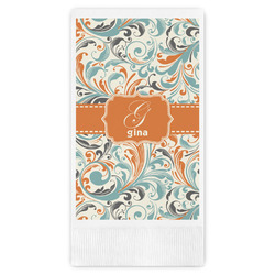 Orange & Blue Leafy Swirls Guest Towels - Full Color (Personalized)