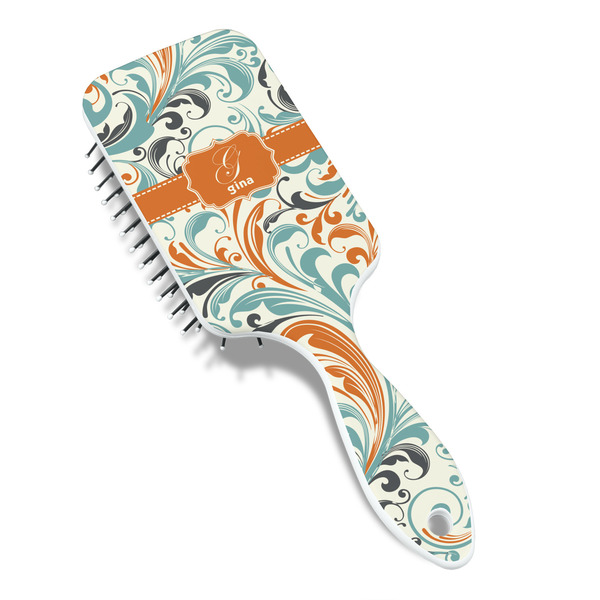 Orange & Blue Leafy Swirls Hair Brush - Angle View