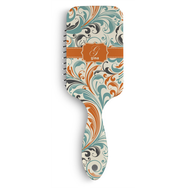 Custom Orange & Blue Leafy Swirls Hair Brushes (Personalized)