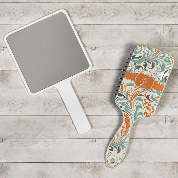 Orange & Blue Leafy Swirls Hair Brush - In Context