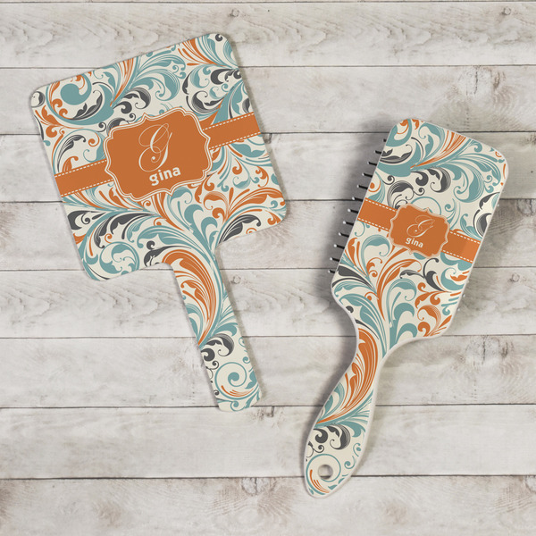 Orange & Blue Leafy Swirls Hand Mirrors - In Context