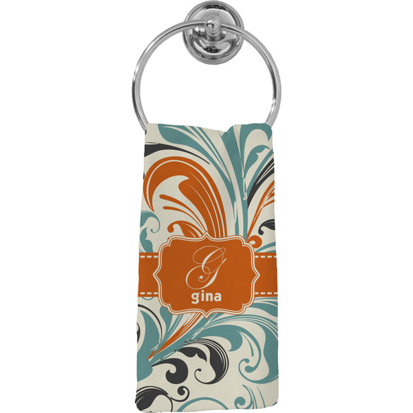 Custom Orange & Blue Leafy Swirls Hand Towel - Full Print (Personalized)