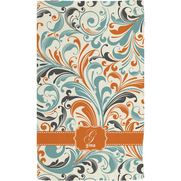 Orange & Blue Leafy Swirls Hand Towel (Personalized)