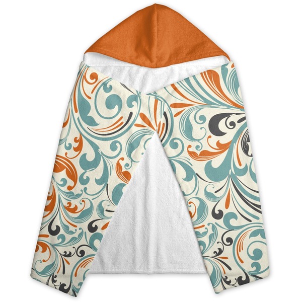 Orange & Blue Leafy Swirls Hooded Towel - Folded