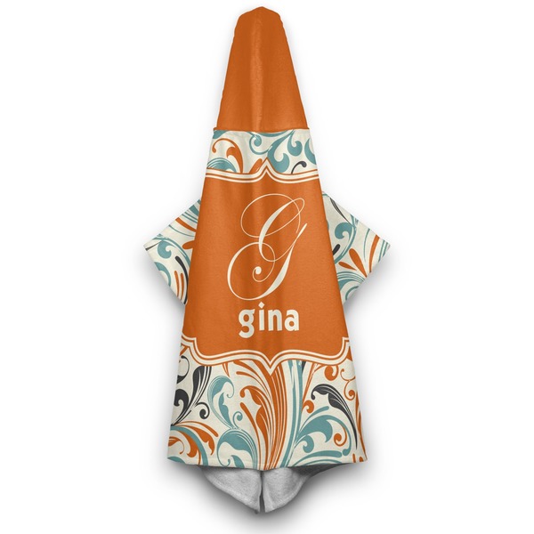 Orange & Blue Leafy Swirls Hooded Towel - Hanging