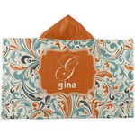 Orange & Blue Leafy Swirls Kids Hooded Towel (Personalized)