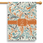Orange & Blue Leafy Swirls 28" House Flag - Single Sided (Personalized)