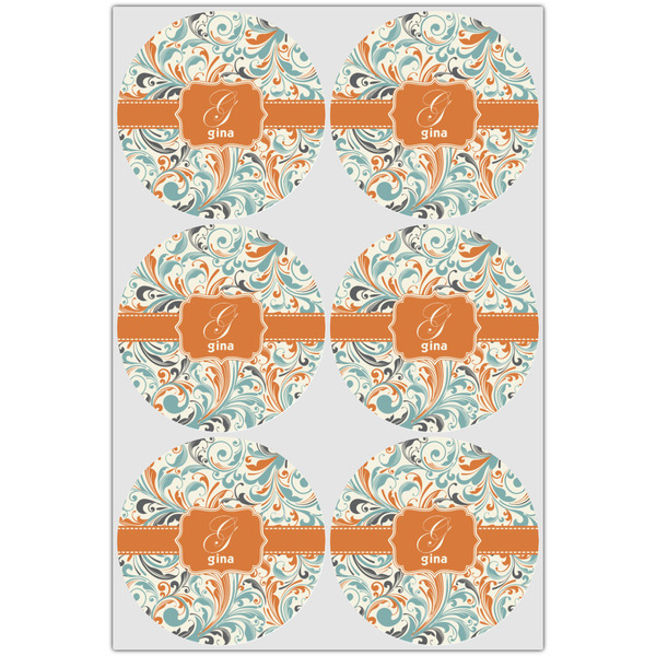 Orange & Blue Leafy Swirls Icing Circle - Large - Set of 6