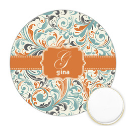 Orange & Blue Leafy Swirls Printed Cookie Topper - 2.5" (Personalized)