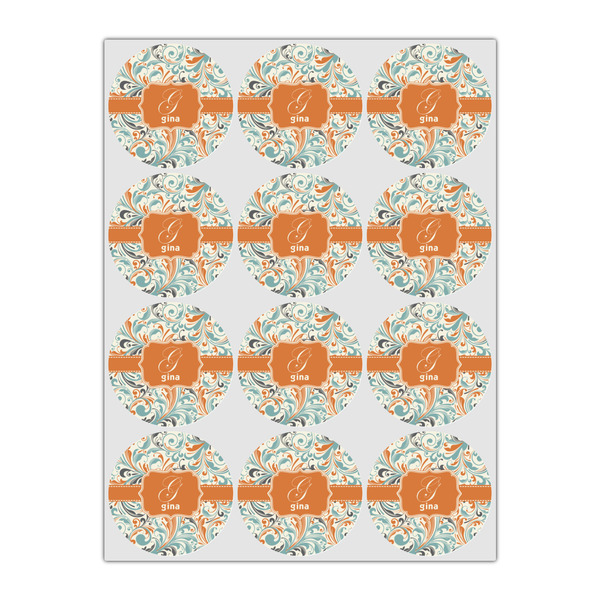 Orange & Blue Leafy Swirls Icing Circle - Small - Set of 12