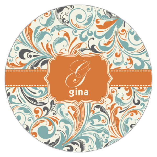 Orange & Blue Leafy Swirls Icing Circle - XSmall - Single