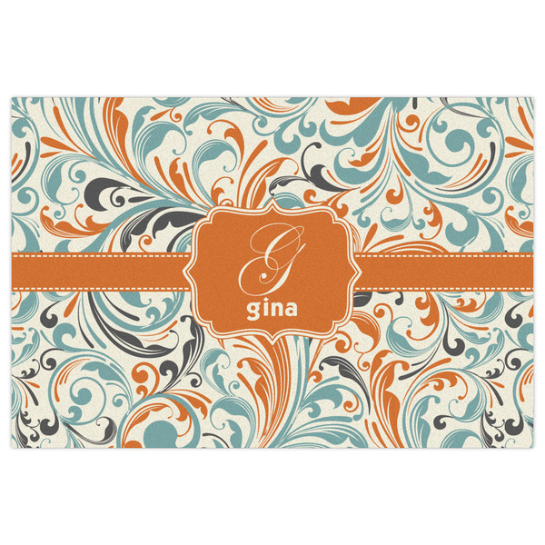 Orange & Blue Leafy Swirls Indoor / Outdoor Rug - 2'x3' - Front Flat