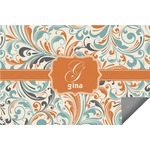 Orange & Blue Leafy Swirls Indoor / Outdoor Rug - 8'x10' (Personalized)