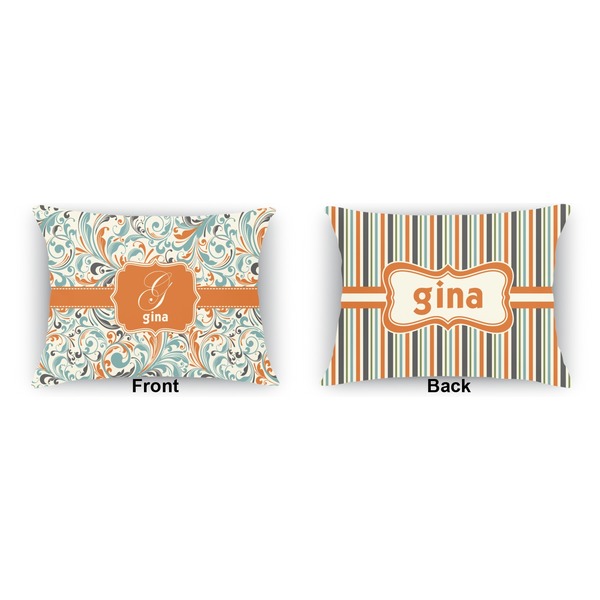 Orange & Blue Leafy Swirls  Indoor Rectangular Burlap Pillow (Front and Back)