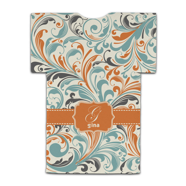 Orange & Blue Leafy Swirls Jersey Bottle Cooler - BACK (flat)