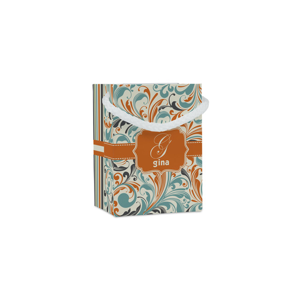 Custom Orange & Blue Leafy Swirls Jewelry Gift Bags (Personalized)