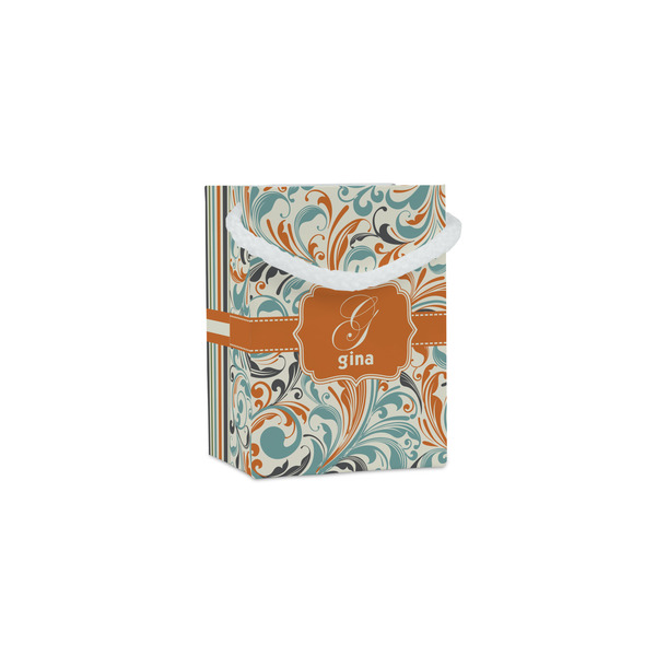 Custom Orange & Blue Leafy Swirls Jewelry Gift Bags - Matte (Personalized)