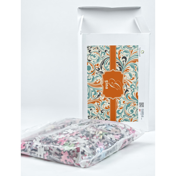 Orange & Blue Leafy Swirls Jigsaw Puzzle 1014 Piece - Box