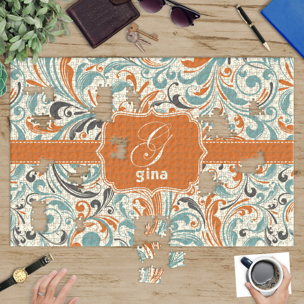 Orange & Blue Leafy Swirls Jigsaw Puzzle 1014 Piece - In Context