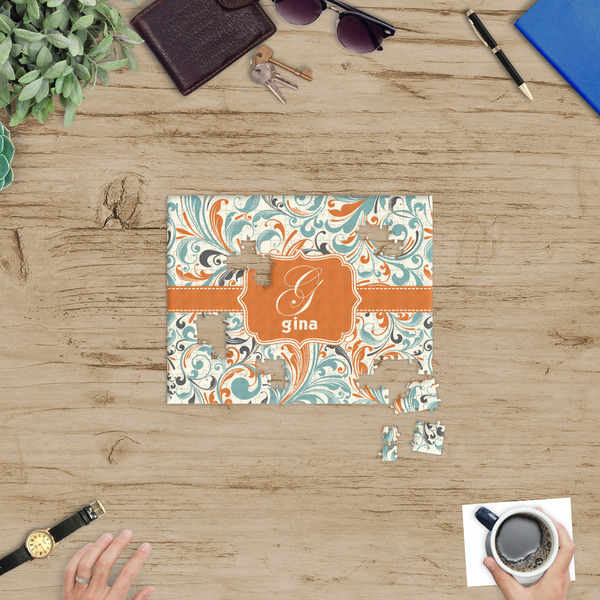 Orange & Blue Leafy Swirls Jigsaw Puzzle 252 Piece - In Context