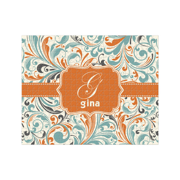 Custom Orange & Blue Leafy Swirls 500 pc Jigsaw Puzzle (Personalized)