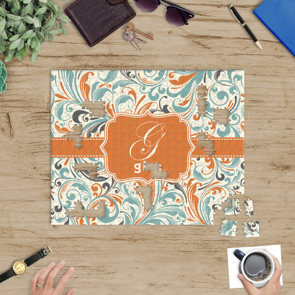 Orange & Blue Leafy Swirls Jigsaw Puzzle 500 Piece - In Context