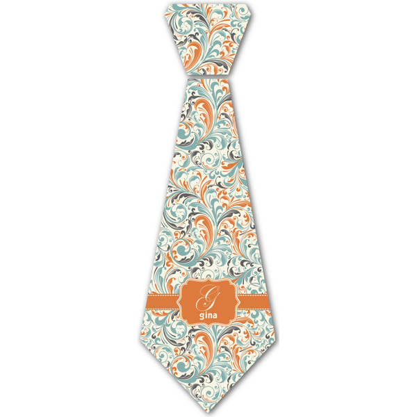 Custom Orange & Blue Leafy Swirls Iron On Tie - 4 Sizes w/ Name and Initial