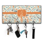 Orange & Blue Leafy Swirls Key Hanger w/ 4 Hooks w/ Name and Initial